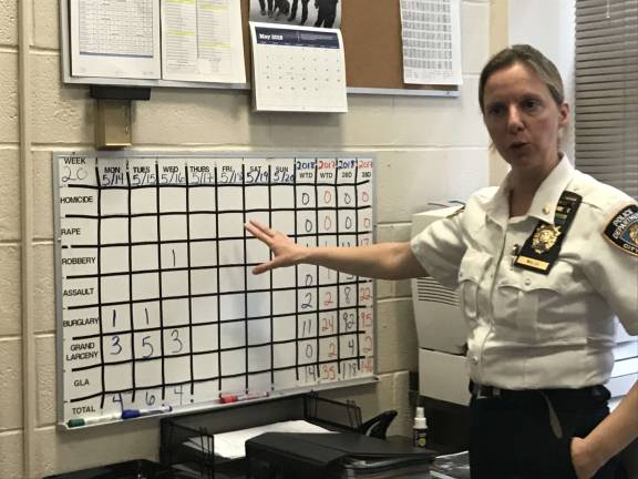 Commanding Officer Kathleen Walsh notes the zeroes in homicide and rape categories. Photo: Straus News